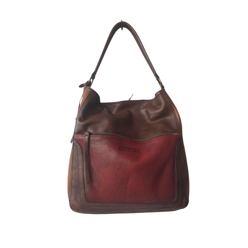 Pikolinos Womens Brown/Garnet Tricolored Leather Cuero Hobo Handbag
